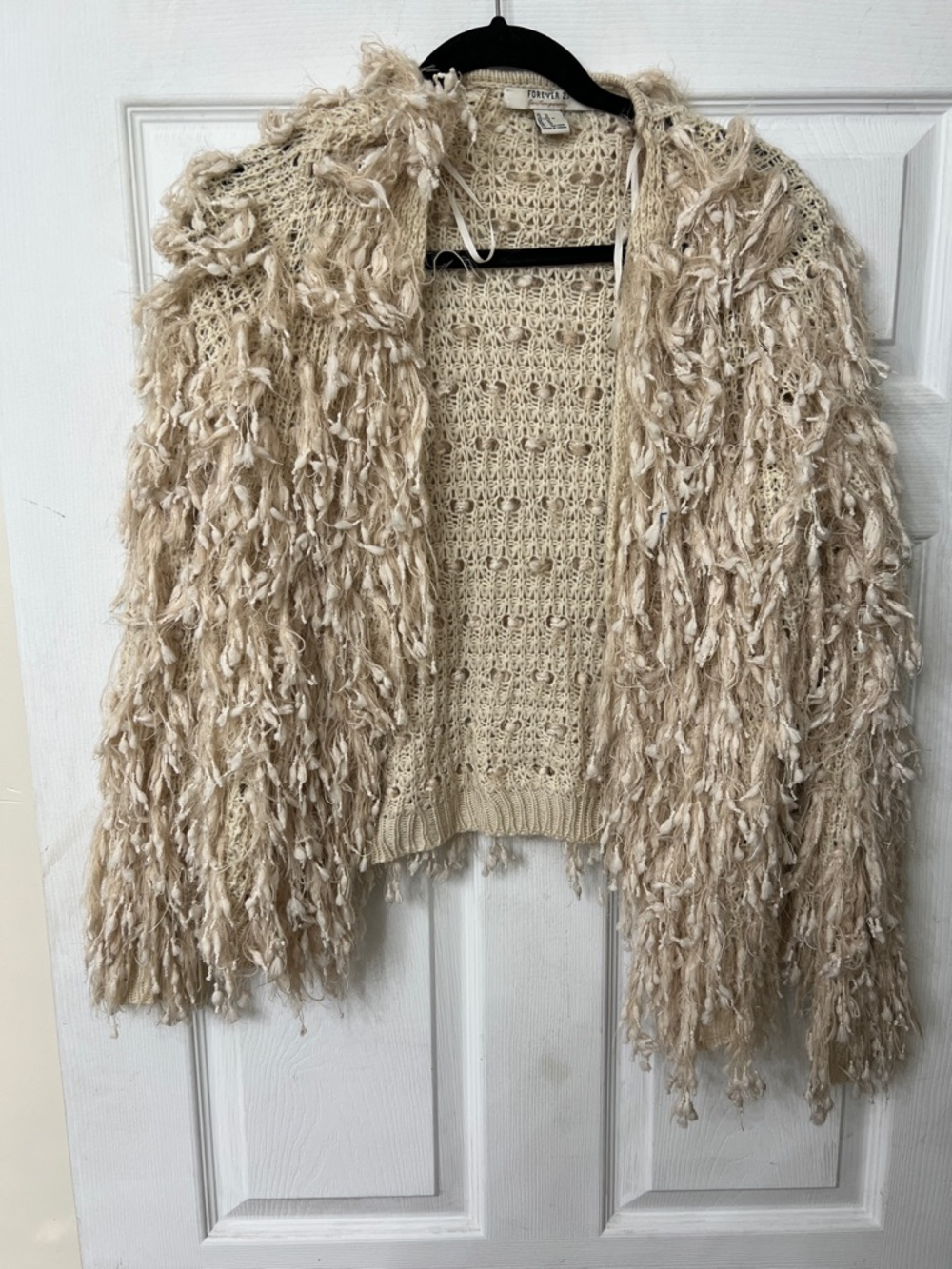 Forever 21 Cream Shaggy Knit Open Cardigan
